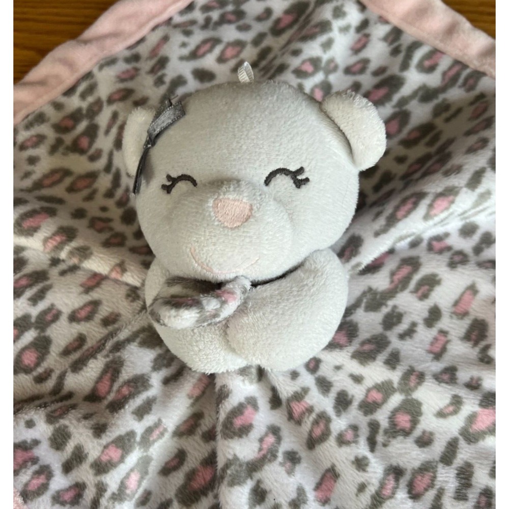 Carter's White Bear Pink Gray Leopard Cheetah Plush Baby Lovey Security‎ Blanket